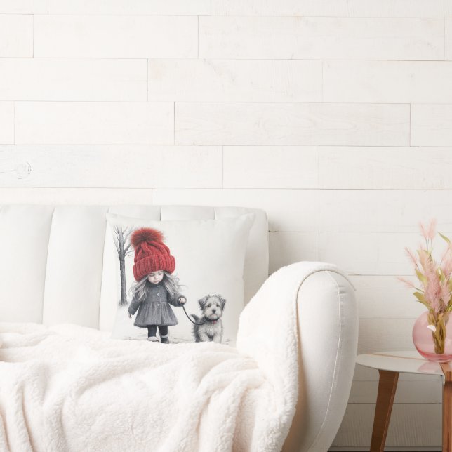 Almofada Rapariga Vestindo Knit 3D Com Cão (Sofá)