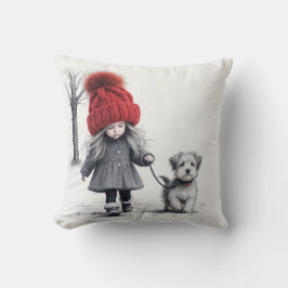 Almofada Rapariga Vestindo Knit 3D Com Cão