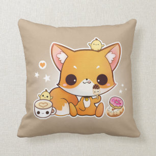 Almofada Raposa bonito do chibi com gelado do kawaii