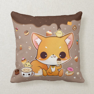 Almofada Raposa bonito do chibi com gelado do kawaii