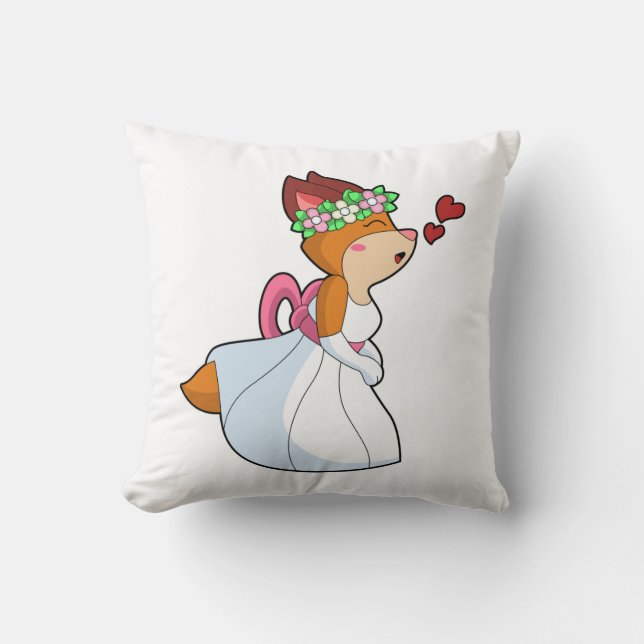 Almofada Raposa como Noiva com Vestido de Noiva & Coroa de  (Frente)