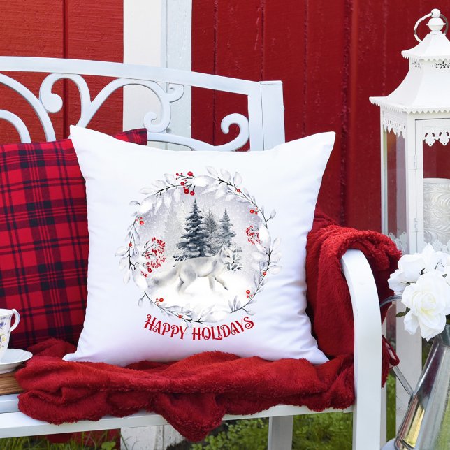 Almofada Raposa de Neve Natal | Cenário de inverno | (Criador carregado)