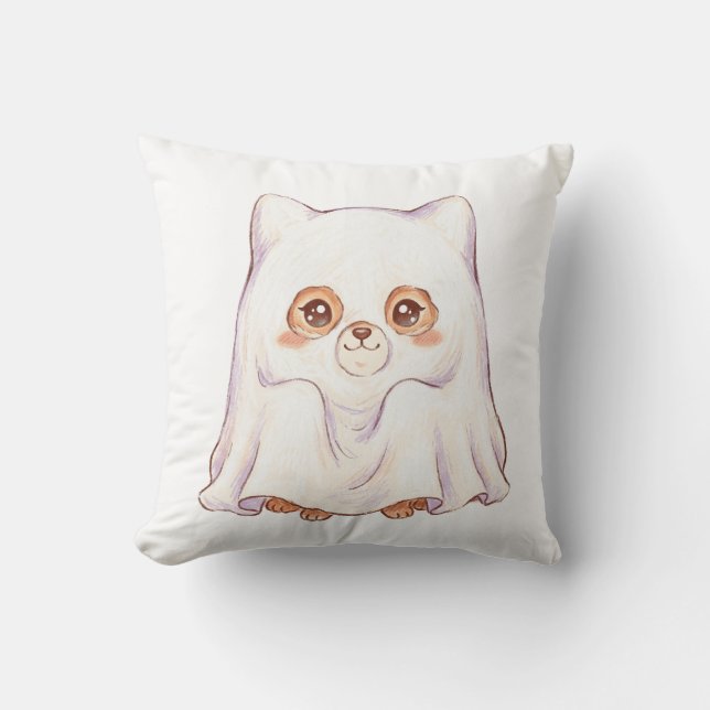 Almofada Raposa Fantasma Fofa de Halloween - Animais Gorduc (Frente)