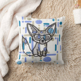 Almofada Raposa Fennec Legal com Óculos de Sol Azul Geométr