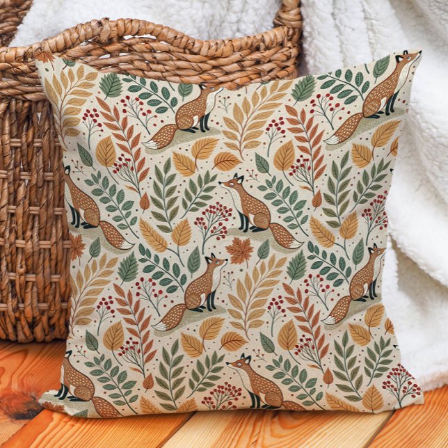 Almofada Raposa Folhas de Outono Natureza Quente  (Fox and autumn leaves decorator pillow)