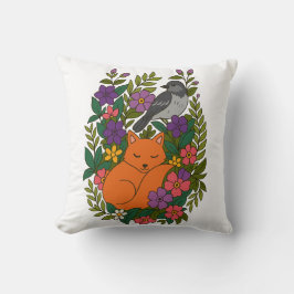 Almofada Raposa, pombo e flores