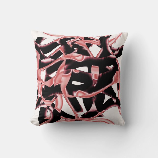 Almofada Rascunhos ou fitas em preto e salmão destruídos em (Frente)