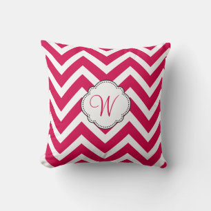Almofada Raspberry Chevron Stripes com Monograma Personaliz