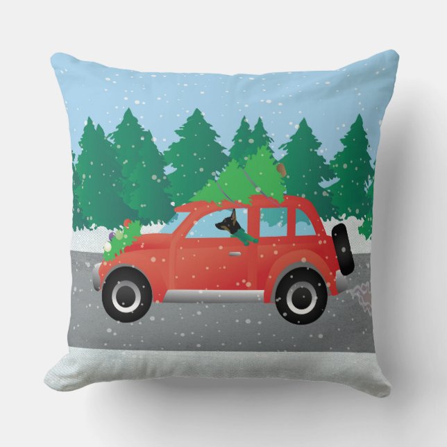 Almofada Rat Terrier dirigindo um carro de Natal com uma ár (Frente)