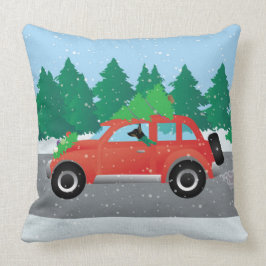 Almofada Rat Terrier dirigindo um carro de Natal com uma ár