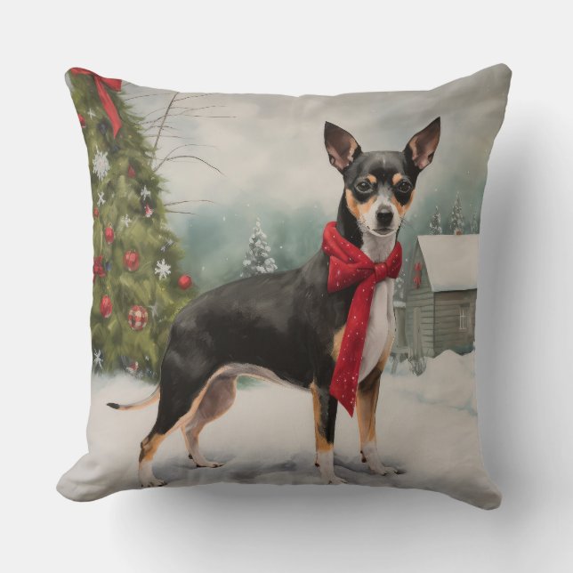 Almofada Rat Terrier Dog no Natal da Neve (Frente)