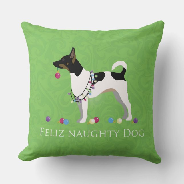 Almofada Rat Terrier Feliz Naughn no Natal (Frente)
