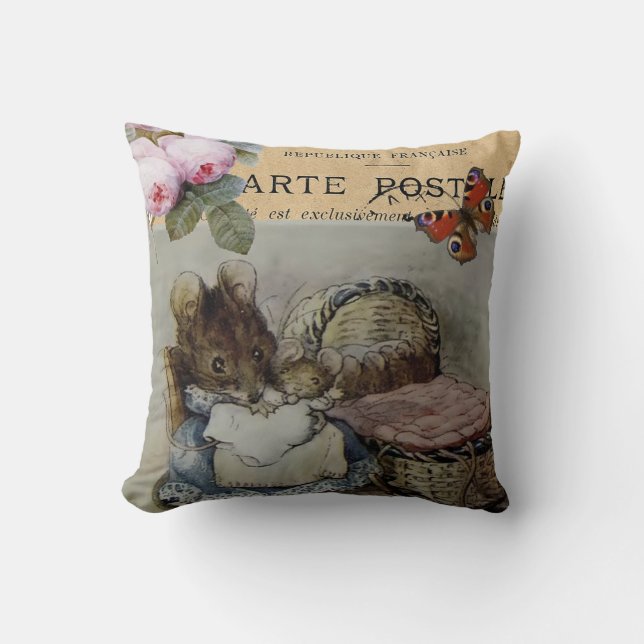 Almofada Rato com bebê, berçário/ quarto de criança shabby  (Frente)