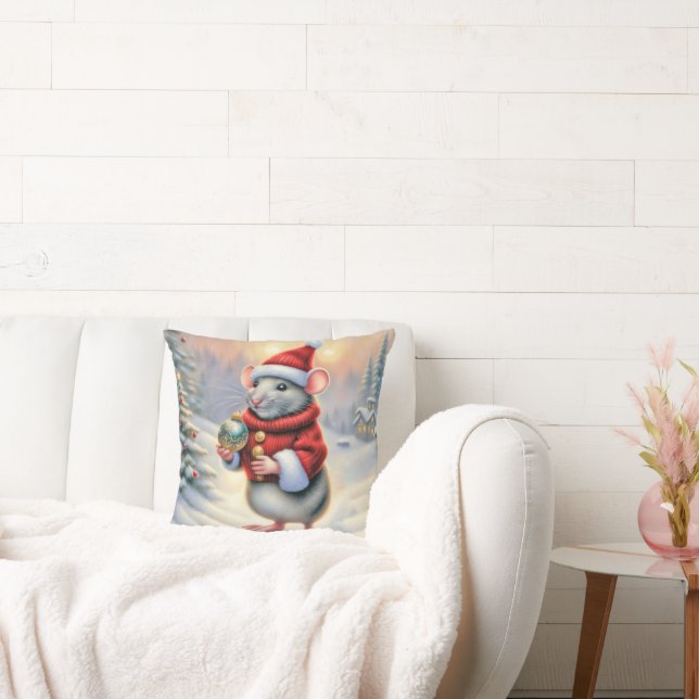 Almofada Rato de Natal com ornamento (Sofá)