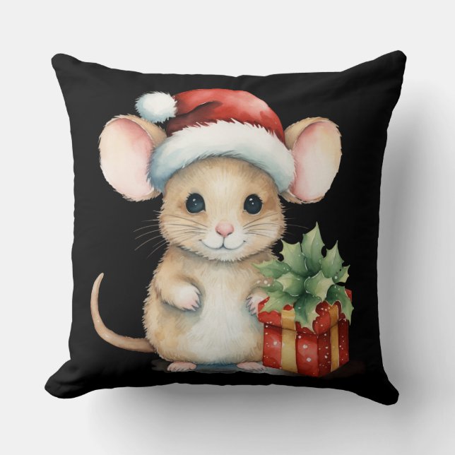 Almofada Rato de Natal em Aquarela (Frente)