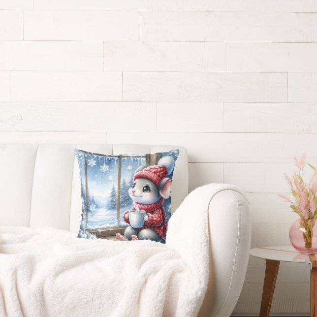 Almofada Rato De Natal Em Janela Com Cacau Quente (Sofá)