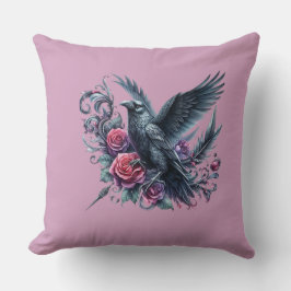 Almofada Raven da Dark Academia e Rosas Vermelhas Floral Gó