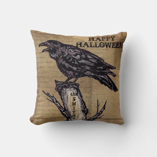 Almofada Raven Halloween Travesseiro Personalizar Burlap Ne (Frente)