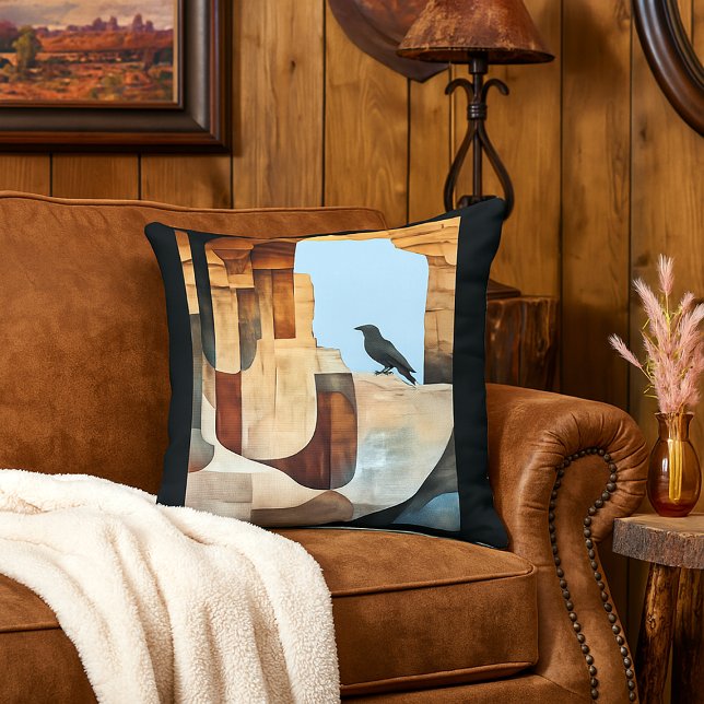 Almofada Raven lembra os ancestrais do sudoeste (western style living room with native american inspired raven throw pillow
)