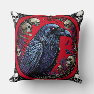 Almofada Raven & Skulls Fantasia Sombria Decoração