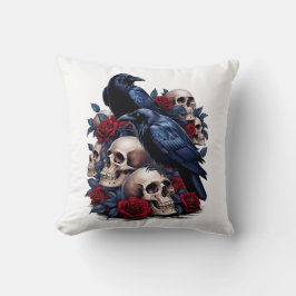 Almofada Ravens e Rosas: Design de crânio gótico