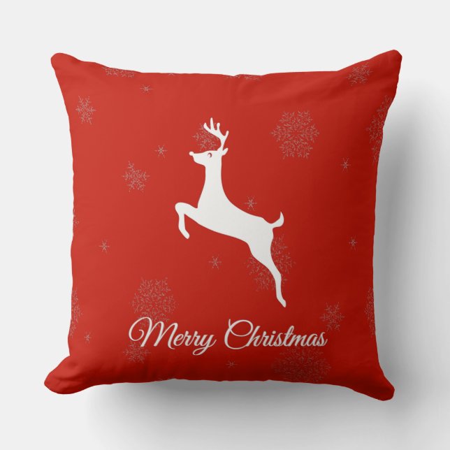 Almofada Ré branca clássica e feliz Natal em vermelho (Frente)