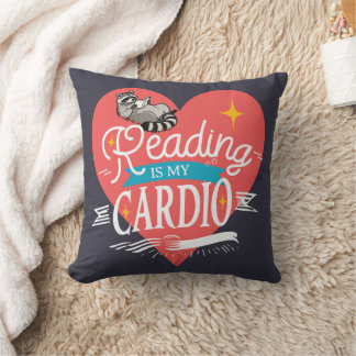 Almofada Reading is My Cardio Red Heart Raccoon