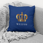Almofada Real Dourado Nome Personalizado Azul<br><div class="desc">Real Dourado Nome Personalizado Coroa Travesseiro decorativo Azul</div>