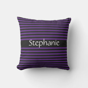 Almofada Real Purple Black Stripes White Nome Personalizado