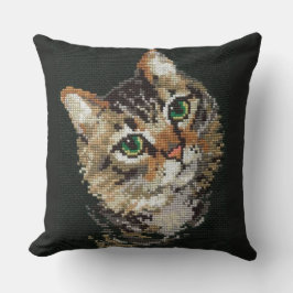 Almofada Realistic Cat Face Cross Stitch Throw Pillow