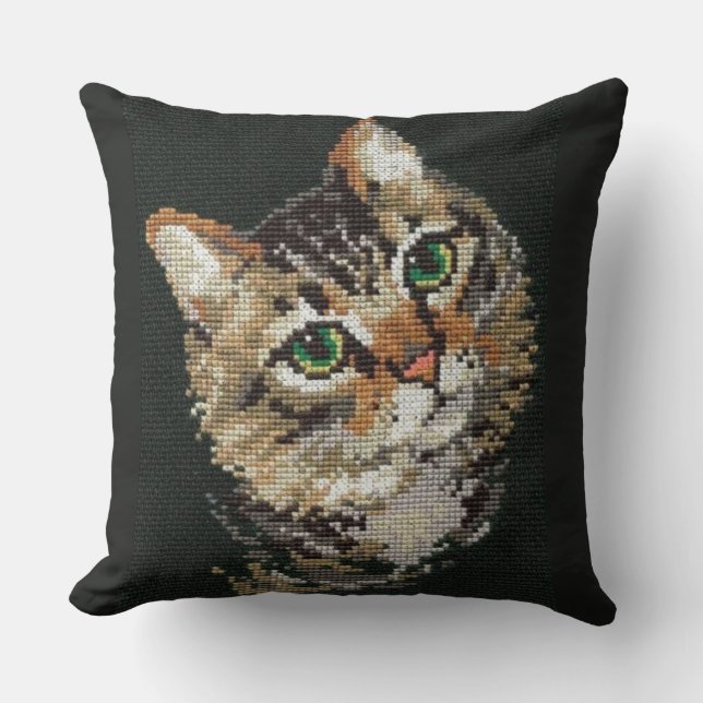 Almofada Realistic Cat Face Cross Stitch Throw Pillow (Frente)