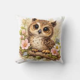 Almofada Realistic Cute Owl Floral Pillow Woodland Nursery