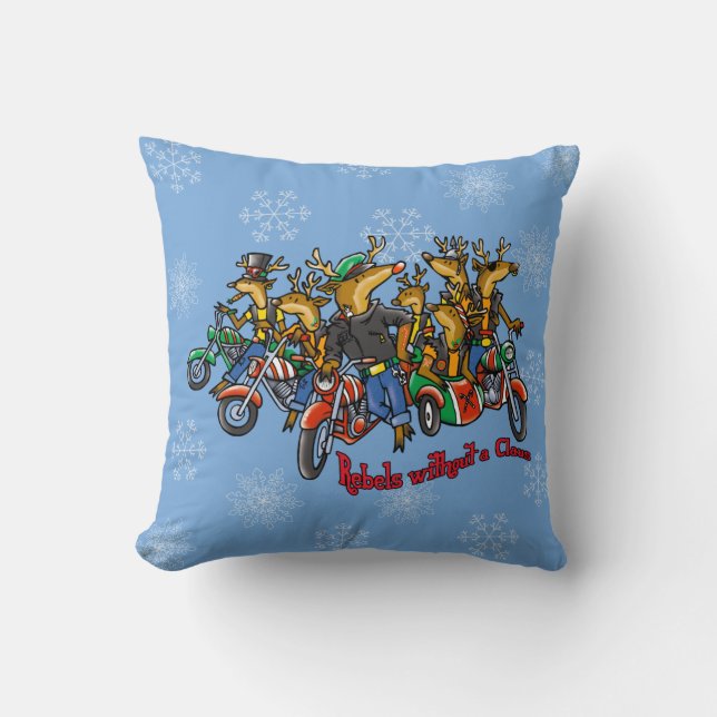 Almofada Rebeldes sem Feriado Azul de Reindeer Claus (Frente)