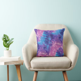 Almofada Rebentamento de Tinta Tie Dye Roxo Rosa e Turquesa