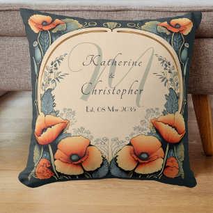 Almofada Recém-casados Floral Vintage Monograma Poppy Art N