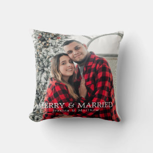 Almofada Recém-Casados Foto Xadrez Vermelho Moderno Felizes