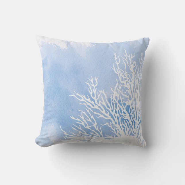 Almofada Recife de coral azul-aquarela moderno verão (Frente)