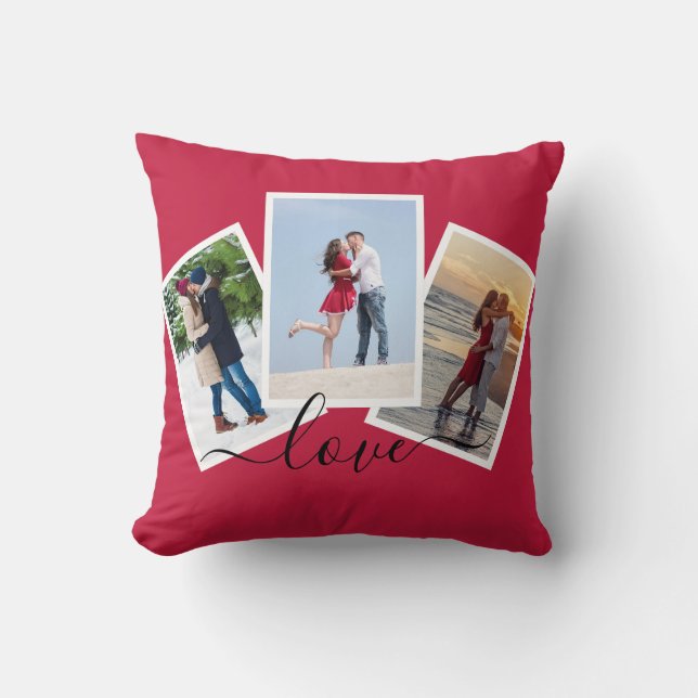 Almofada Red 3 Photo Collage Modern Script Love (Frente)