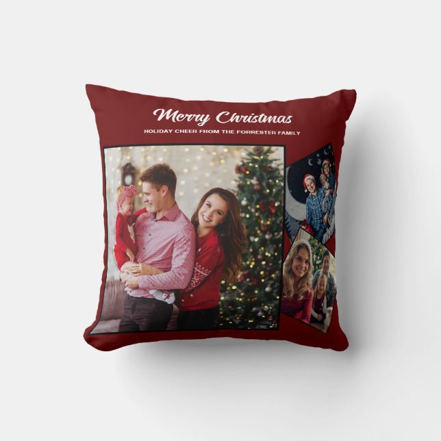 Almofada Red and gold Felry Christmas Family 3 Photo (Frente)