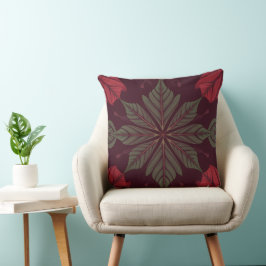 Almofada Red and Green Leaf Square Throw Pillow