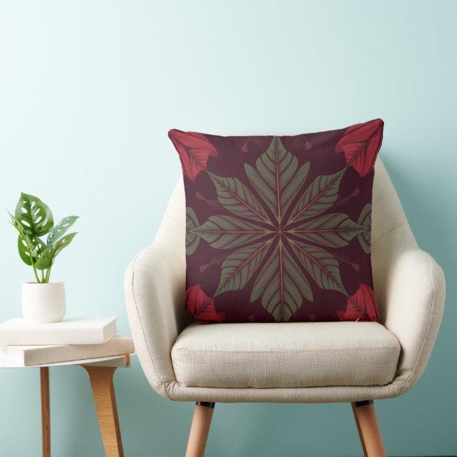 Almofada Red and Green Leaf Square Throw Pillow (Cadeira)