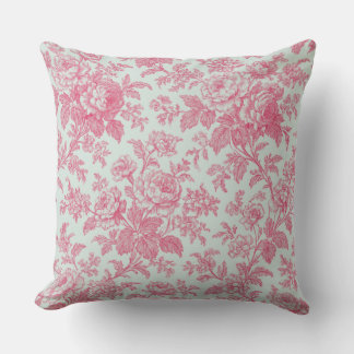 Almofada Red and Mint Green Floral Toile de Jouy