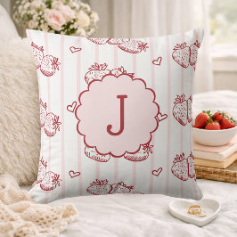 Almofada Red and Pink Cottagecore Strawberry Monogram 