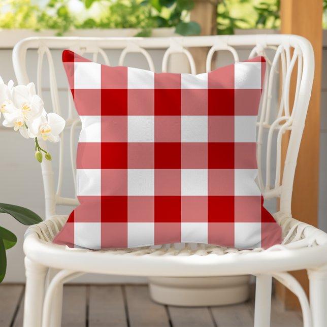 Almofada Red and White Gingham Check Plaid Pattern (Criador carregado)