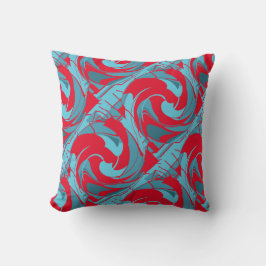 Almofada Red Aqua Turquoise Diagonal Twirling Design