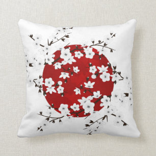 Almofada Red Black and White Cherry Blossoms Ascensão Sun