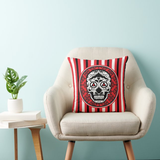Almofada Red Black and white Sugar Skull style design (Cadeira)