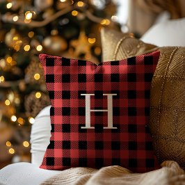 Almofada Red Black Buffalo Plaid Monogram Holiday