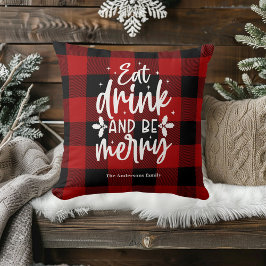 Almofada Red Buffalo Plaid “Eat, Drink & Be Merry”