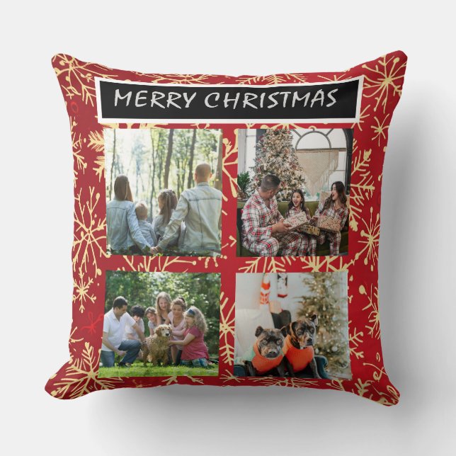 Almofada Red Christmas Patterns  4 Photo Collage (Frente)